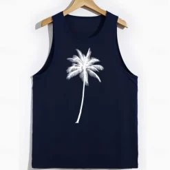 Best OUKU Men's Tank Top Vest Top Undershirt Short Sleeve Crew Neck Spring & Summer Graphic Coconut Tree Fashion Hawaiian Casual Print Street Daily Beach Top Tee for Men White