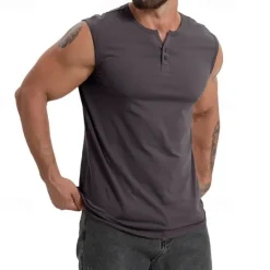 Sale OUKU Men's Tank Top Vest Top Undershirt Sleeveless Shirt Sleeveless Henley Spring & Summer Plain Fashion Designer Vacation Street Going out Black Dark Navy Khaki Top Tee for Men