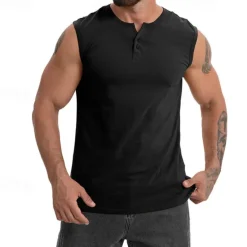 Sale OUKU Men's Tank Top Vest Top Undershirt Sleeveless Shirt Sleeveless Henley Spring & Summer Plain Fashion Designer Vacation Street Going out Black Dark Navy Khaki Top Tee for Men
