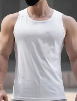 Clearance OUKU Men's Tank Top Vest Top Undershirt Sleeveless Shirt Sleeveless Crew Neck Summer Plain Fashion Sport Muscle Outdoor Going out Gym White Pink Royal Blue Top Tee for Men