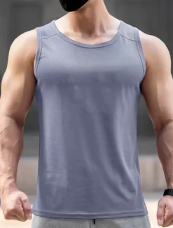 Clearance OUKU Men's Tank Top Vest Top Undershirt Sleeveless Shirt Sleeveless Crew Neck Summer Plain Fashion Sport Muscle Outdoor Going out Gym White Pink Royal Blue Top Tee for Men