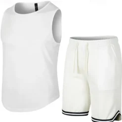 Outlet OUKU Men's Tank Top Vest Top Vest T-shirt Suits Short Sleeve Crew Neck Summer Plain Fashion Casual 2 Piece Vacation Daily Wear Going out Black White Orange Top Tee for Men