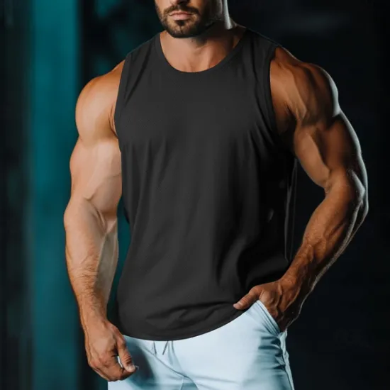 Sale OUKU Men's Tank Top Vest Undershirt Sleeveless Shirt Sleeveless Round Neck Crewneck Summer Plain Fashion Classic Casual Mesh Street Casual Sports Black White Light Green Top Tee for Men