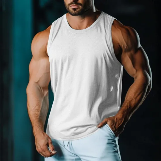 Sale OUKU Men's Tank Top Vest Undershirt Sleeveless Shirt Sleeveless Round Neck Crewneck Summer Plain Fashion Classic Casual Mesh Street Casual Sports Black White Light Green Top Tee for Men