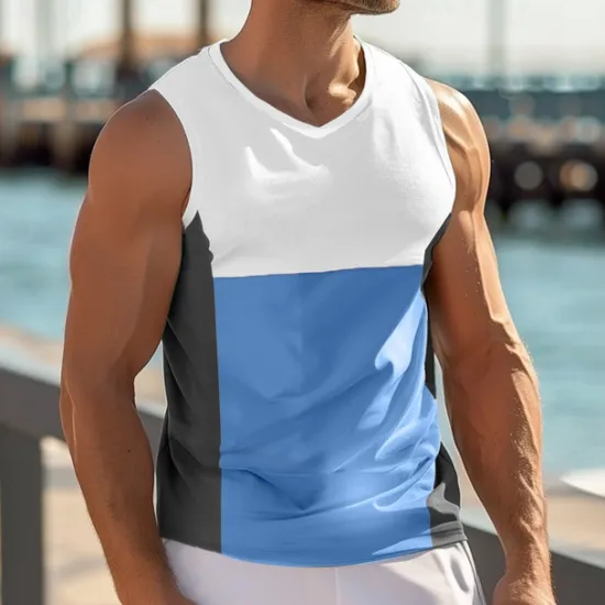 Discount OUKU Men's Tank Top Vest Undershirt Sleeveless Shirt Sleeveless V Neck Summer Color Block Fashion Classic Comfortable Street Casual Sports Yellow Blue Orange Top Tee for Men