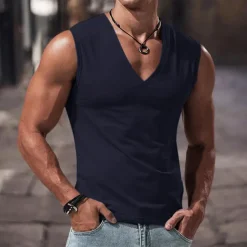 Clearance OUKU Men's Tank Top Vest Undershirt Sleeveless Shirt Sleeveless V Neck Summer Plain Fashion Classic Comfortable Street Casual Sports Black White Royal Blue Top Tee for Men