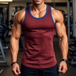 Online OUKU Men's Tank Top Vest Undershirt Sleeveless Shirt Sleeveless Round Neck Summer Solid Color Plain Athletic Color Block Street Casual Sports Black White Wine Top Tee for Men