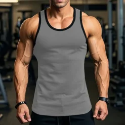 Online OUKU Men's Tank Top Vest Undershirt Sleeveless Shirt Sleeveless Round Neck Summer Solid Color Plain Athletic Color Block Street Casual Sports Black White Wine Top Tee for Men