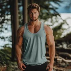 Online OUKU Men's Tank Top Vest Undershirt Sleeveless Shirt Sleeveless Crewneck Summer Plain Fashion Classic Comfortable U Neck Street Casual Sports Red Blue Green Top Tee for Men