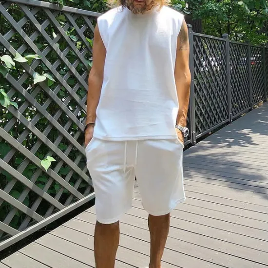 OUKU Men's Tank T-shirt Suits 2 Pieces Outfits Tee & Shorts Sleeveless Crew Neck Summer Plain Fashion Casual 2 Piece Vacation Daily Wear Going out Black White Top Tee for Men