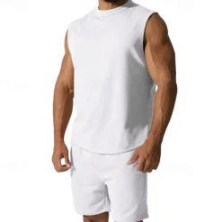 OUKU Men's Tank T-shirt Suits Undershirt 2 Pieces Outfits Short Sleeve Crewneck Summer Plain Fashion Casual 2 Piece Vacation Daily Wear Going out Black White Red Top Tee for Men
