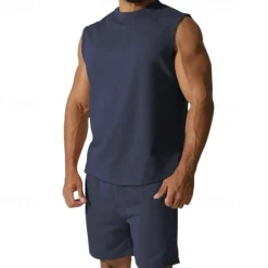 OUKU Men's Tank T-shirt Suits Undershirt 2 Pieces Outfits Short Sleeve Crewneck Summer Plain Fashion Casual 2 Piece Vacation Daily Wear Going out Black White Red Top Tee for Men