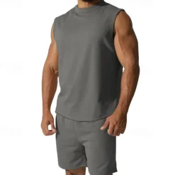 OUKU Men's Tank T-shirt Suits Undershirt 2 Pieces Outfits Short Sleeve Crewneck Summer Plain Fashion Casual 2 Piece Vacation Daily Wear Going out Black White Red Top Tee for Men