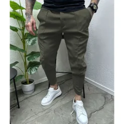 Outlet OUKU Men's Tapered pants Trousers Casual Pants Pocket Drawstring Elastic Waist Plain Comfort Sports Outdoor Daily Fashion Casual ArmyGreen Black Micro-elastic