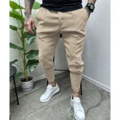 Outlet OUKU Men's Tapered pants Trousers Casual Pants Pocket Drawstring Elastic Waist Plain Comfort Sports Outdoor Daily Fashion Casual ArmyGreen Black Micro-elastic