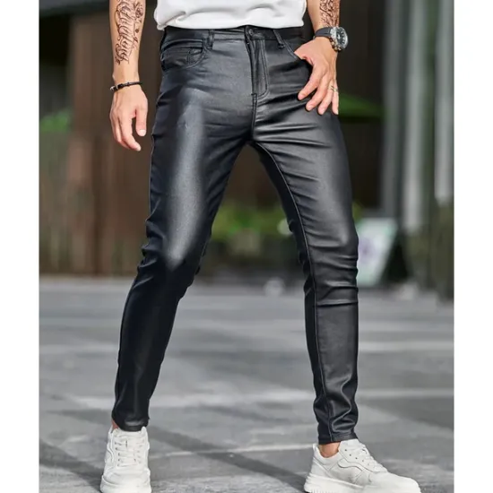 OUKU Men's Tapered pants Trousers Lederhosen Buttons Pocket Plain Comfort Outdoor Daily Fashion Casual Micro-elastic Black
