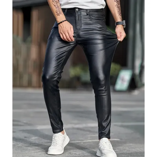 OUKU Men's Tapered pants Trousers Lederhosen Buttons Pocket Plain Comfort Outdoor Daily Fashion Casual Micro-elastic Black