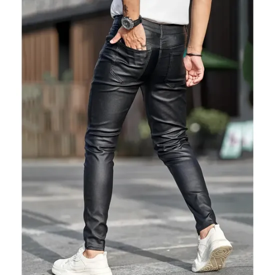 OUKU Men's Tapered pants Trousers Lederhosen Buttons Pocket Plain Comfort Outdoor Daily Fashion Casual Micro-elastic Black