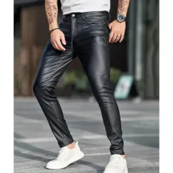 OUKU Men's Tapered pants Trousers Lederhosen Buttons Pocket Plain Comfort Outdoor Daily Fashion Casual Micro-elastic Black