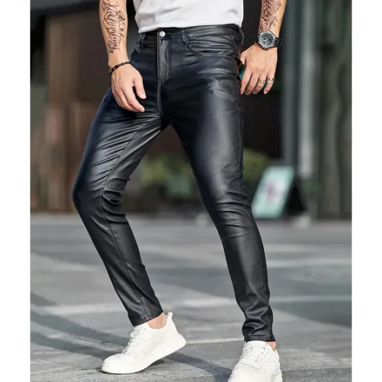 OUKU Men's Tapered pants Trousers Lederhosen Buttons Pocket Plain Comfort Outdoor Daily Fashion Casual Micro-elastic Black