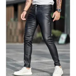 OUKU Men's Tapered pants Trousers Lederhosen Buttons Pocket Plain Comfort Outdoor Daily Fashion Casual Micro-elastic Black