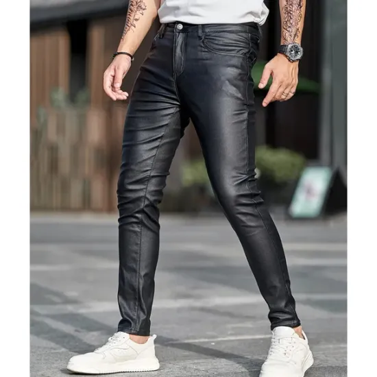 OUKU Men's Tapered pants Trousers Lederhosen Buttons Pocket Plain Comfort Outdoor Daily Fashion Casual Micro-elastic Black