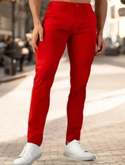 OUKU Men's Tape pants Trousers Chinos Buttons Pocket Plain Comfort Outdoor Daily Fashion Classic Style Blue Micro-elastic Red