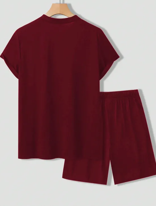 OUKU Men's Tee & Drawstring Waist Shorts 2 Pieces Outfits Short Sleeve Crewneck Summer Color Block Striped Fashion Sport Casual 2 Piece Vacation Casual Daily Wear Black Wine Green Top Tee for Men