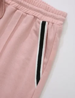 New OUKU Men's Tee & Drawstring Waist Shorts 2 Pieces Outfits Short Sleeves Crewneck Summer Striped Fashion Sport Casual 2 Piece Striped Trim Vacation Daily Wear Activewear Black Pink Khaki Top Tee for Men