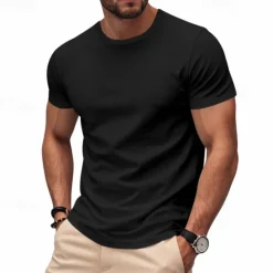 Clearance OUKU Men's Tee Short Sleeve Shirt Tee Top Short Sleeve Crewneck Spring & Fall Solid / Plain Color Fashion Designer Quick Dry Vacation Street Going out Black White Red Top Tee for Men