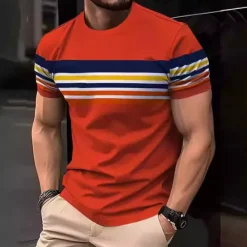 Outlet OUKU Men's Tee Short Sleeve Shirt Tee Top Short Sleeve Crewneck Spring & Fall Color Block Stripes Fashion Designer Print Vacation Street Going out Black White Red Top Tee for Men