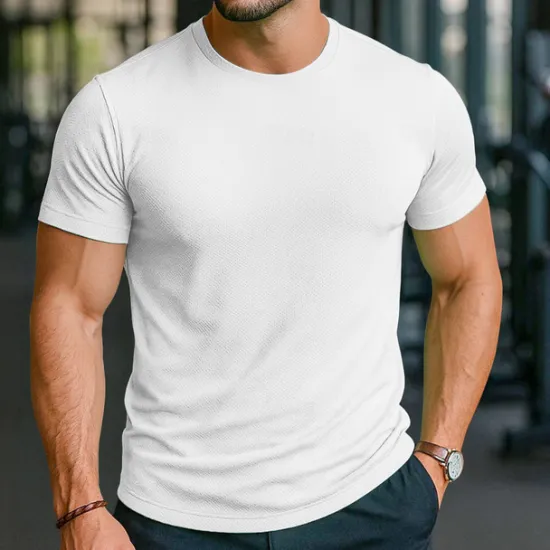 Sale OUKU Men's Tee Short Sleeve Shirt Tee Top Short Sleeve Crew Neck Spring & Fall All Seasons Solid / Plain Color Fashion Designer Athletic Quick Dry Vacation Street Casual Black White Light Green Top Tee