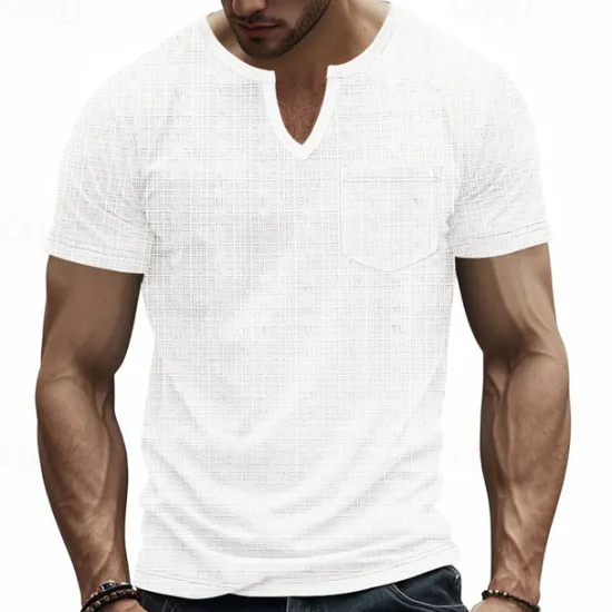 Clearance OUKU Men's Tee Short Sleeve Shirt Tee Top Short Sleeve V Neck Spring & Fall Plain Fashion Designer Sexy Vacation Street Going out Navy Black White Top Tee for Men