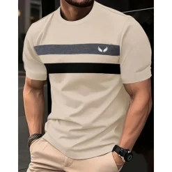 Discount OUKU Men's Tee Short Sleeve Shirt Tee Top Short Sleeve Crewneck Spring & Fall Stripes Fashion Designer Color Block Vacation Street Going out Top Tee for Men Brown