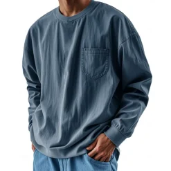 Sale OUKU Men's Tee Top Long Sleeve Shirt Long Sleeve Crew Neck Summer Spring & Fall Solid Color Vintage Casual Crewneck Outdoor Street Causal Light Blue Light Green Green Top Tee for Men
