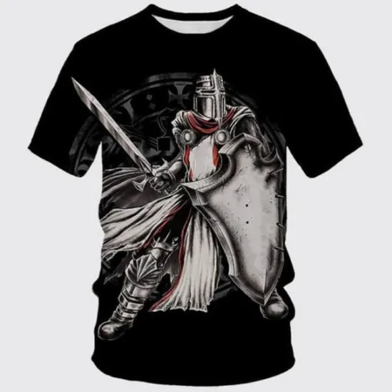 Discount OUKU Men's Templar Cross Graphic Prints Soldier T Shirt Christian T Shirts Short Sleeve T shirt 3D Print Crew Neck Shirt Vintage Sports Designer Outdoor Street Daily Black / Gray Black+Black Black Summer