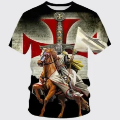Discount OUKU Men's Templar Cross Graphic Prints Soldier T Shirt Christian T Shirts Short Sleeve T shirt 3D Print Crew Neck Shirt Vintage Sports Designer Outdoor Street Daily Black / Gray Black+Black Black Summer