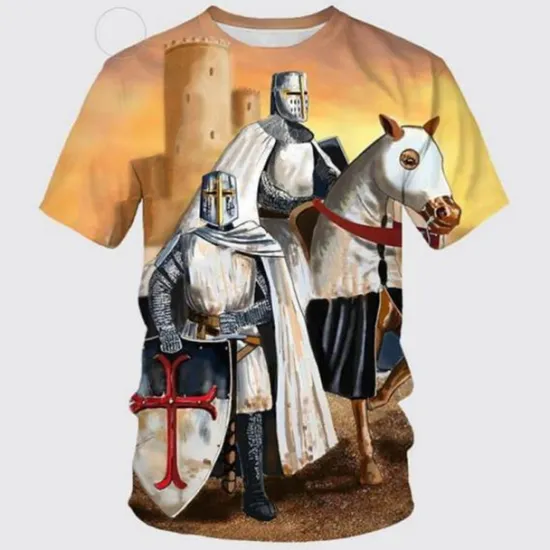 Discount OUKU Men's Templar Cross Graphic Prints Soldier T Shirt Christian T Shirts Short Sleeve T shirt 3D Print Crew Neck Shirt Vintage Sports Designer Outdoor Street Daily Black / Gray Black+Black Black Summer