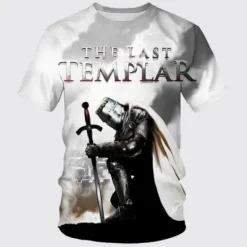 Discount OUKU Men's Templar Cross Graphic Prints Soldier T Shirt Christian T Shirts Short Sleeve T shirt 3D Print Crew Neck Shirt Vintage Sports Designer Outdoor Street Daily Black / Gray Black+Black Black Summer