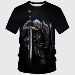 Discount OUKU Men's Templar Cross Graphic Prints Soldier T Shirt Christian T Shirts Short Sleeve T shirt 3D Print Crew Neck Shirt Vintage Sports Designer Outdoor Street Daily Black / Gray Black+Black Black Summer