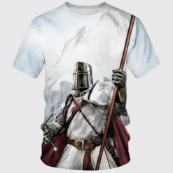 Discount OUKU Men's Templar Cross Graphic Prints Soldier T Shirt Christian T Shirts Short Sleeve T shirt 3D Print Crew Neck Shirt Vintage Sports Designer Outdoor Street Daily Black / Gray Black+Black Black Summer