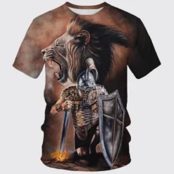 Discount OUKU Men's Templar Cross Graphic Prints Soldier T Shirt Christian T Shirts Short Sleeve T shirt 3D Print Crew Neck Shirt Vintage Sports Designer Outdoor Street Daily Black / Gray Black+Black Black Summer