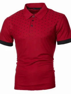 Outlet OUKU Men's Tennis Shirt Polo Shirt Casual Daily Collar Turndown Short Sleeve Streetwear Basic Color Block Patchwork Slim Black Red Deep Blue Grey Tennis Shirt