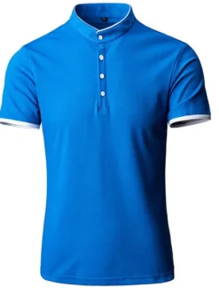 OUKU Men's Tennis Shirt Polo Shirt Casual Daily Collar Stand Collar Short Sleeve Simple Solid Color Button Front Regular Fit Black White Pink Red Navy Blue Blue Tennis Shirt