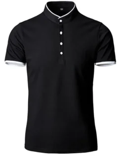 OUKU Men's Tennis Shirt Polo Shirt Casual Daily Collar Stand Collar Short Sleeve Simple Solid Color Button Front Regular Fit Black White Pink Red Navy Blue Blue Tennis Shirt
