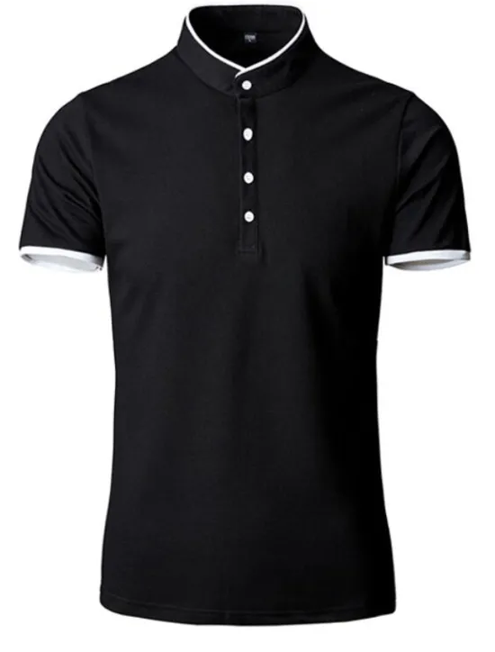 OUKU Men's Tennis Shirt Polo Shirt Casual Daily Collar Stand Collar Short Sleeve Simple Solid Color Button Front Regular Fit Black White Pink Red Navy Blue Blue Tennis Shirt