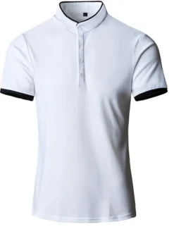 OUKU Men's Tennis Shirt Polo Shirt Casual Daily Collar Stand Collar Short Sleeve Simple Solid Color Button Front Regular Fit Black White Pink Red Navy Blue Blue Tennis Shirt
