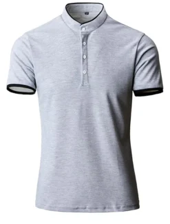 OUKU Men's Tennis Shirt Polo Shirt Casual Daily Collar Stand Collar Short Sleeve Simple Solid Color Button Front Regular Fit Black White Pink Red Navy Blue Blue Tennis Shirt