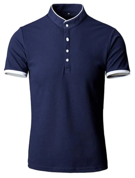 OUKU Men's Tennis Shirt Polo Shirt Casual Daily Collar Stand Collar Short Sleeve Simple Solid Color Button Front Regular Fit Black White Pink Red Navy Blue Blue Tennis Shirt