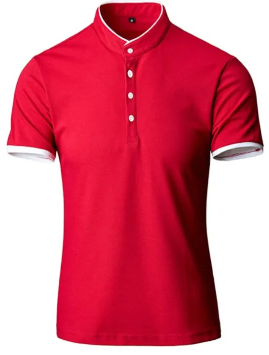 OUKU Men's Tennis Shirt Polo Shirt Casual Daily Collar Stand Collar Short Sleeve Simple Solid Color Button Front Regular Fit Black White Pink Red Navy Blue Blue Tennis Shirt